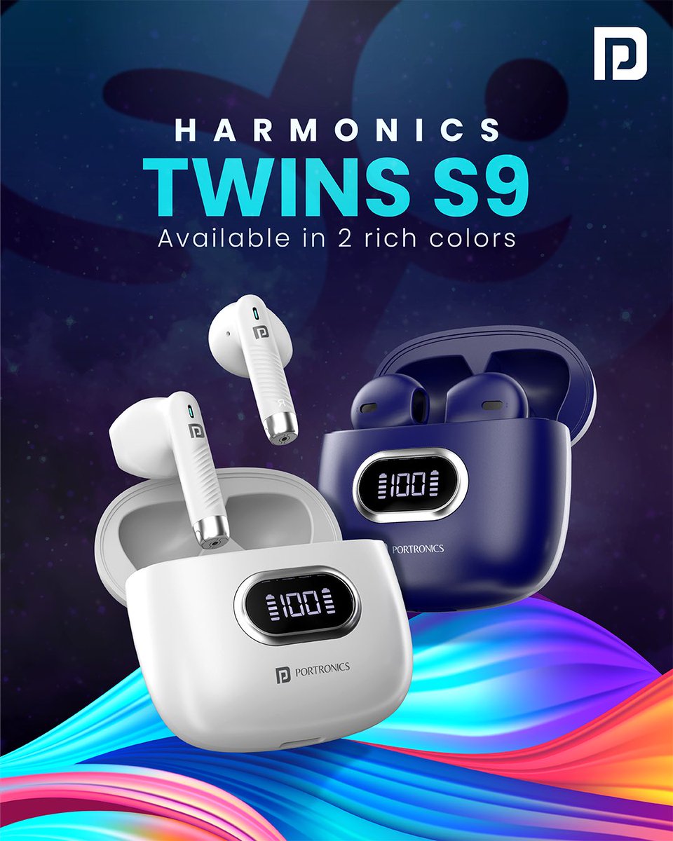 Dive into uninterrupted music with Twins S9, now in two vibrant hues!🌈🎶
 5 hour single charge
- Digital display
- Crystal clear calls
- Balanced bass
- Instant audio connection
Check it out - bit.ly/3LuJFko
#TwinsS9 #PortronicsIndia #NewLaunch #TWS