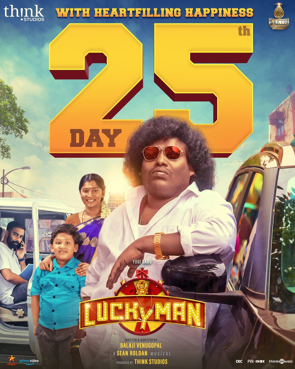 SakthiFilmFctry's tweet photo. 25 days and counting-#Luckyman journey keeps getting luckier! Dont miss this cinematic treat✨

Book Now- https://t.co/6rO2x40k45

#LuckyManReviews 
#TimeToFeelGood

@iYogiBabu @ThinkStudiosInd @balajesaar @ActorVeeraBahu @actorabdool_lee
@RaichalRabecca  @RSeanRoldan @iamkarki
@sandeepkvijay_ @sabadesigns213 @nandini_maran @ganesh_madan @tkishore555 @thinkmusicindia @SakthiFilmFctry @sakthivelan_b @Harshath_rvs @DuraiKv @sathishoffl  @DoneChannel1 @ProRekha  @decoffl