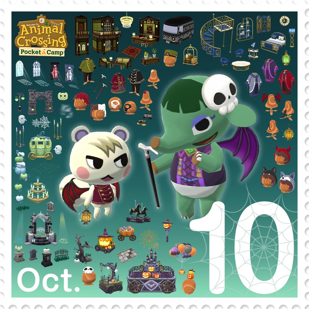 Pocket_Camp's tweet photo. Things are feeling a bit spooky around the campsite... Here's a sneak peek of some items coming in October! https://t.co/w4UiEFS7Vt