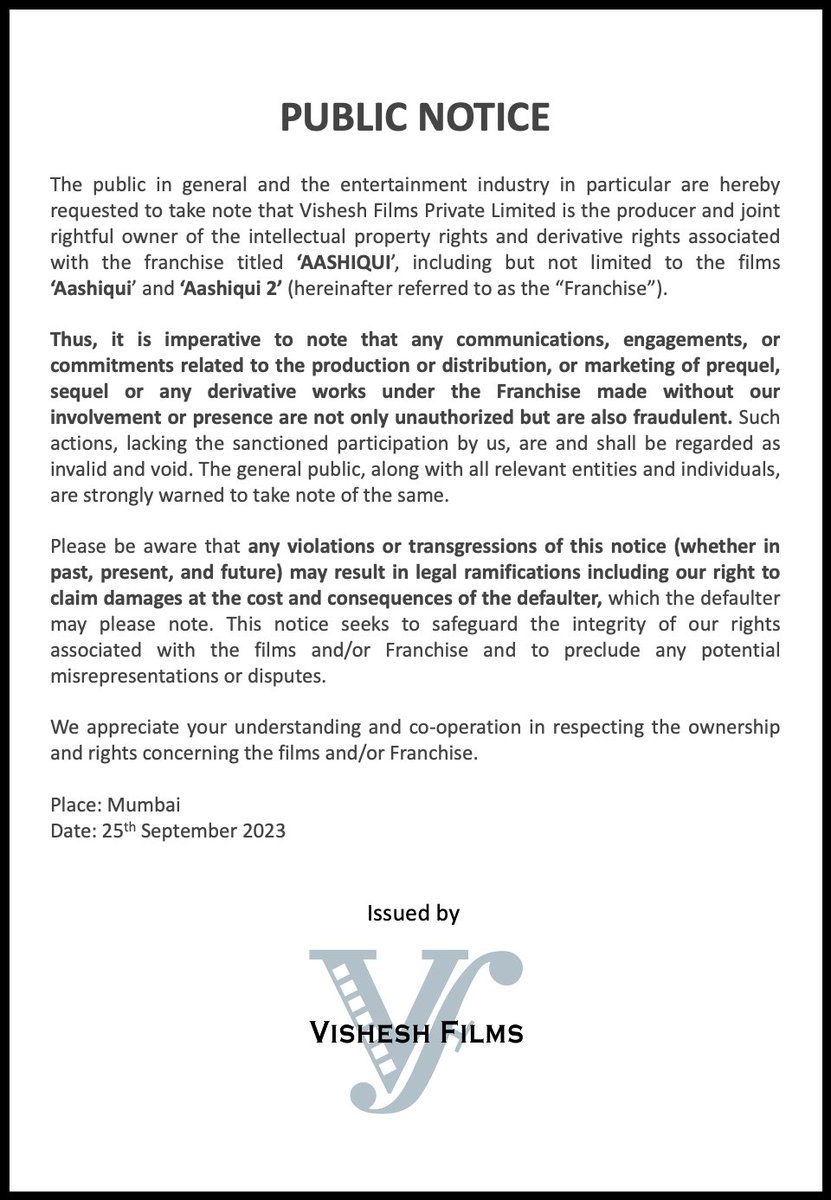 Public Notice

#AASHIQUI #Legal #PublicNotice