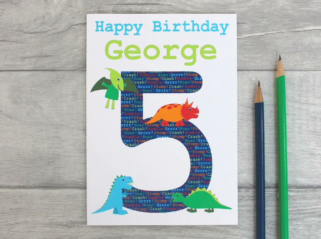 Say a roarsome Happy Birthday with this dinosaur birthday card. It's personalised with the child's name and comes in lots of ages! buff.ly/46e2fW0 #Earlybiz #onlinecraft #UKEtsyRT