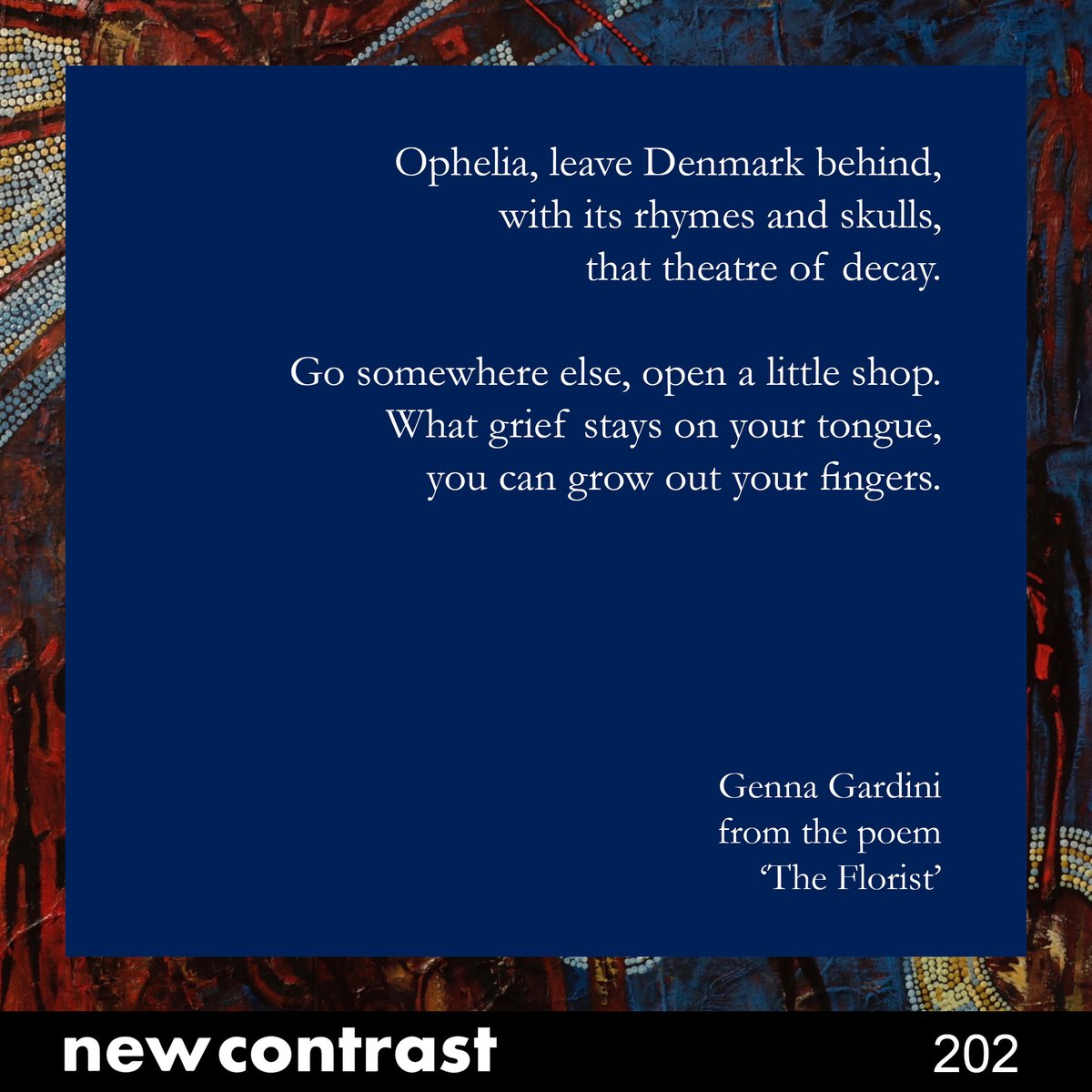 New Contrast 202 preview featuring the poem 'The Florist' by @gennagardini #winter #poetry #literarymagazine #southafricanart #artsandculture