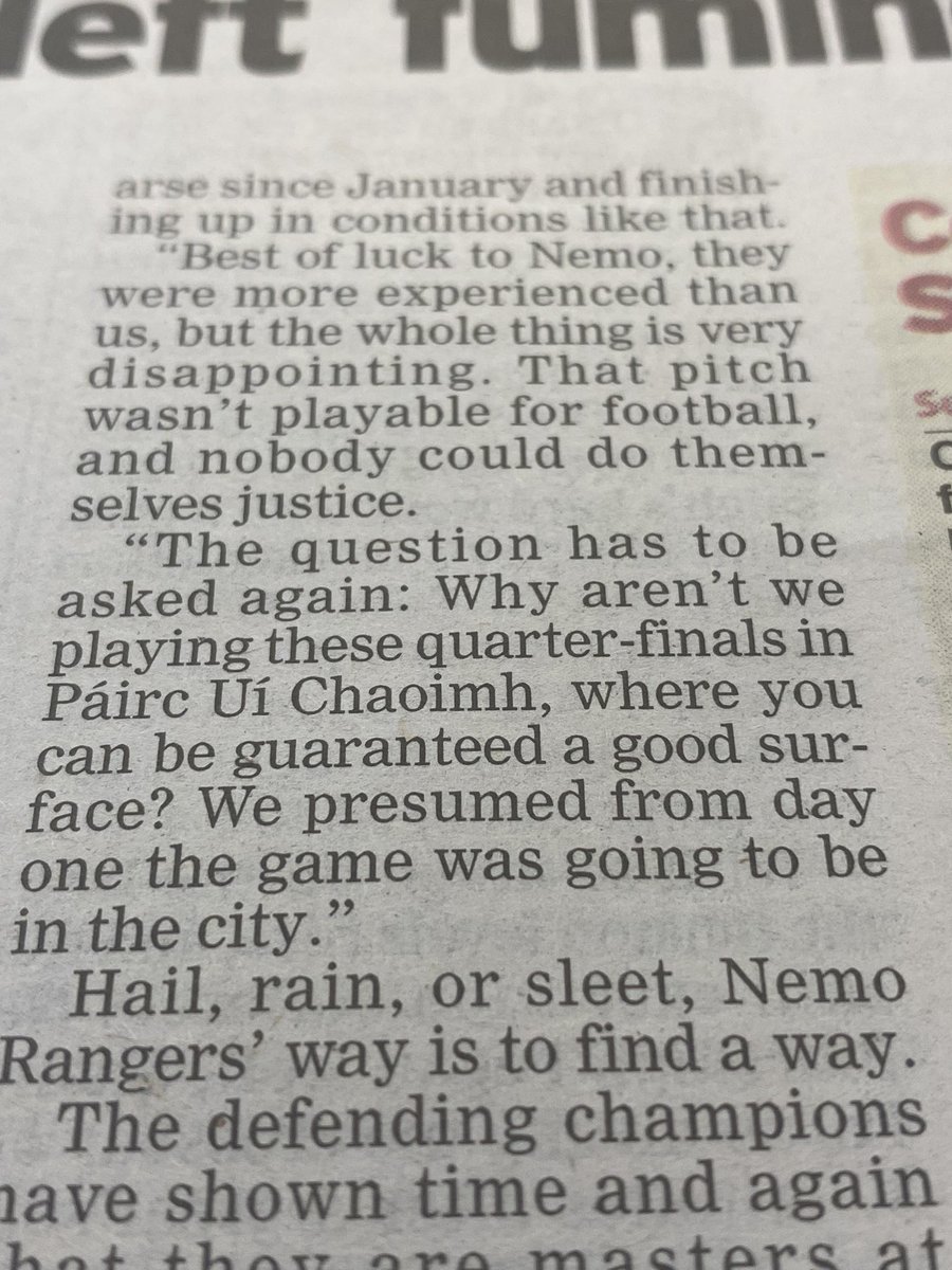 FiFinnymac's tweet photo. Interesting comment by Eoin Ryan @clongaa after Saturday’s @OfficialCorkGAA C’ship v @NemoRangersGAA 
A number of others managers expressed similar views that just like the Hurling QF’s the Football QF’s should have been in @PaircUiCha0imh https://t.co/yzFz9P8feF