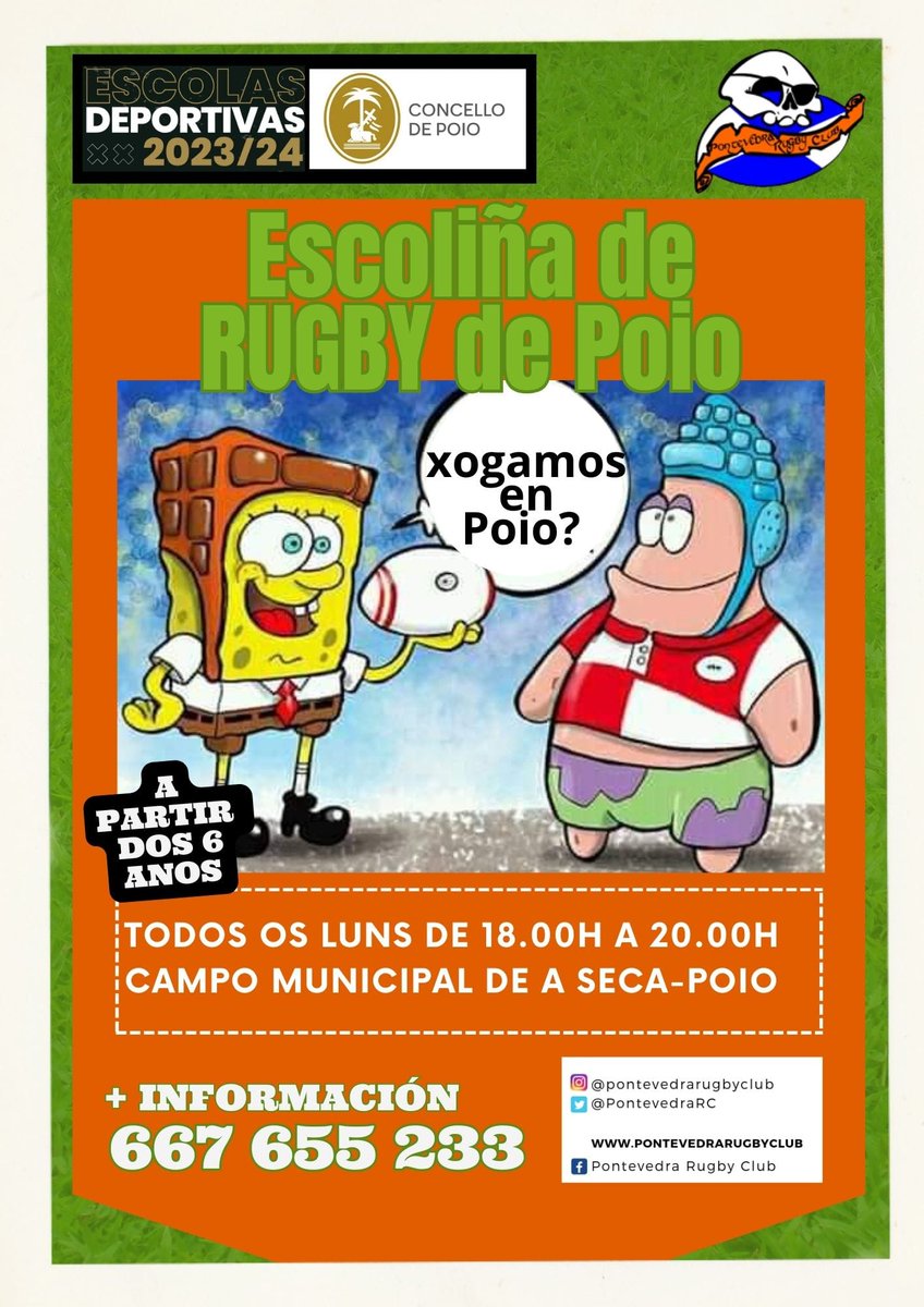 PontevedraRC's tweet photo. Sabías que en Poio hai rugby?
*Que pódese coñecer nas Escolas Deportivas? 
*Que comeza en outubro?
*Que podes chamarnos para ter mais información ?
📞667 655 233 ou na web https://t.co/9lJ4ZEjcnB
#rugby #deporte #poio #escolasdeportivaspoio #ConcelloDePoio #escoliñaderugbydepoio https://t.co/rOrdpdW7UE