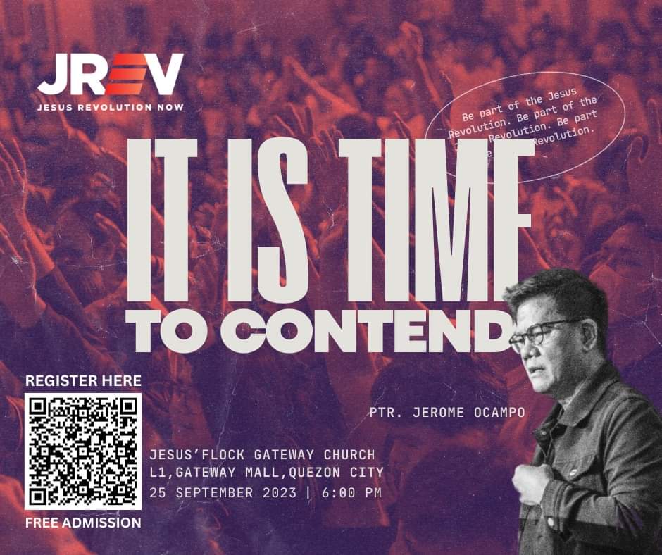JesusRev's tweet photo. 💯 It's JREV Night tonight! Don't miss the impactful message, "It's Time to Contend," by Ptr. Jerome Ocampo. Spread the word and let's gather in strength! ⚔️ #JREV #JesusRevolutionNow 

JREV NIGHT REGISTRATION (FREE): https://t.co/RUCxilW6FG https://t.co/CmB2I5gGvt