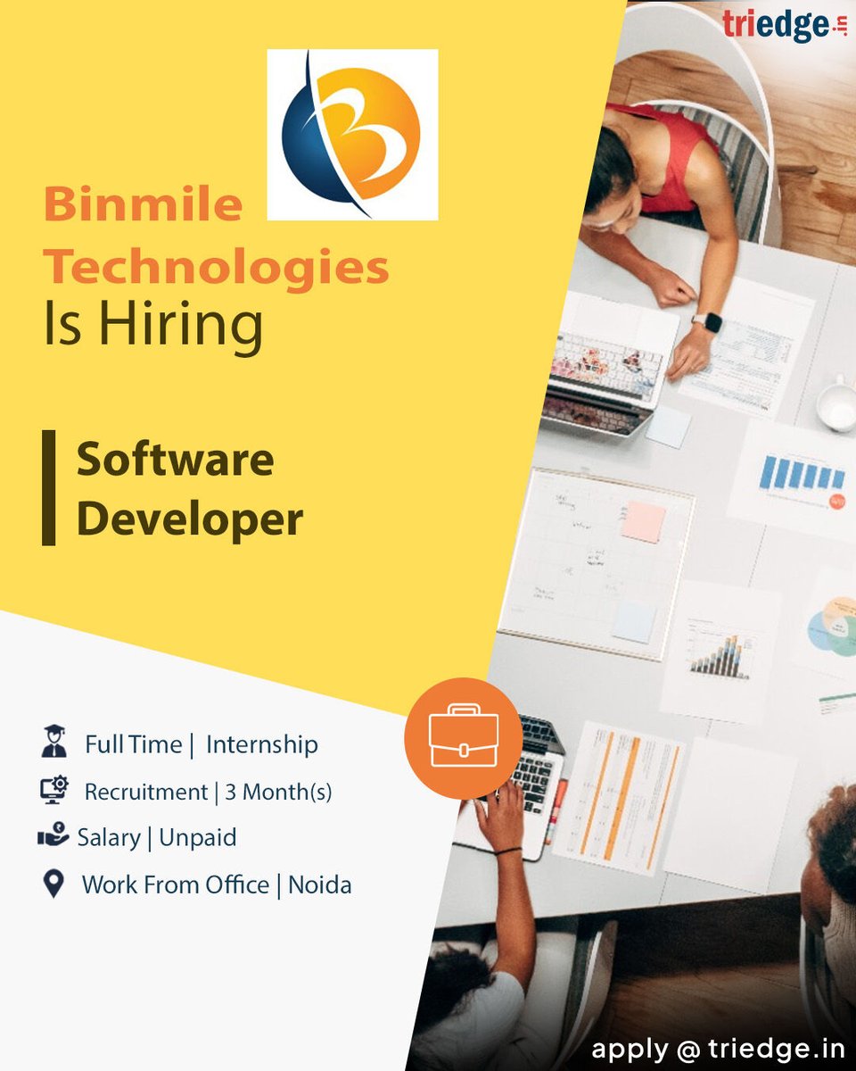 Binmile Technologies is providing internship opportunities to newcomers for the role of software developer. Apply with your resume at apply@triedge.in.

 #software #softwaredeveloper #it
