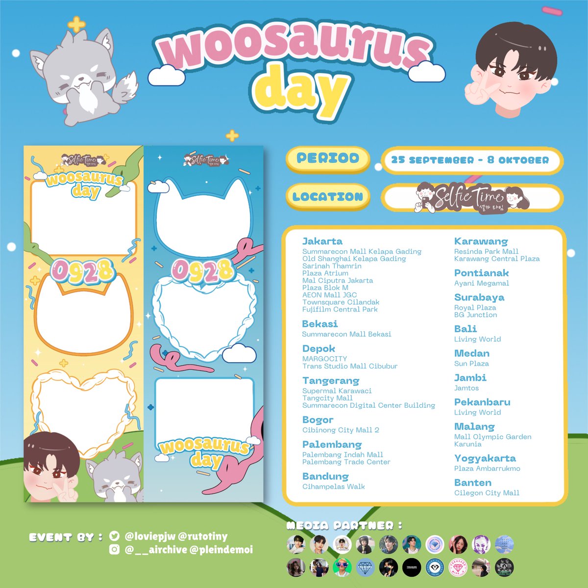 baechuroz's tweet photo. 🦖🫧 HAPPY JEONGWOO DAY 🦖🫧

a photobooth event by @loviepjw @rutotiny 

📍 All Selfietime’s Booth
🗓️ 25 September — 8 Oktober 2023 

don’t forget to kindly tag us and use the hashtag below 🙈

🦕 #WOOSAURUS 🦕

#PARKJEONGWOO #박정우 https://t.co/nLvH78Wnm2