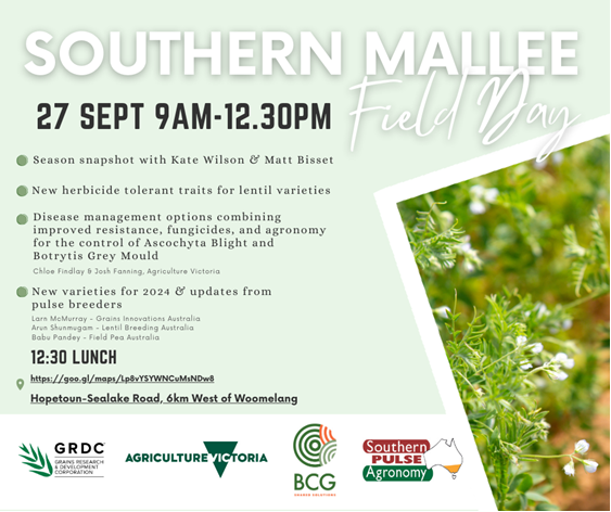 Interested in learning the latest in pulse cropping? Join us at the Southern Pulse Agronomy Field Day at Woomelang on Wednesday 27 September. @BCG_Birchip @JasonBrand @theGRDC @VicGovAg @Moodie_ag