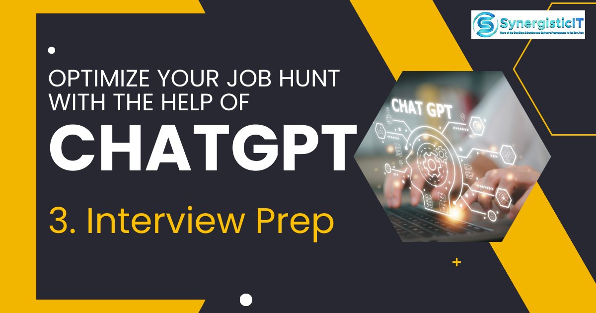 Synergistic_IT's tweet image. 𝗢𝗽𝘁𝗶𝗺𝗶𝘇𝗲 𝗬𝗼𝘂𝗿 𝗝𝗼𝗯 𝗛𝘂𝗻𝘁 𝘄𝗶𝘁𝗵 𝘁𝗵𝗲 𝗛𝗲𝗹𝗽 𝗼𝗳 𝗖𝗵𝗮𝘁𝗚𝗣𝗧

𝟯. 𝗜𝗻𝘁𝗲𝗿𝘃𝗶𝗲𝘄 𝗣𝗿𝗲𝗽
Ace interviews with ChatGPT&apos;s mock interview sessions &amp;amp; tips for answering common questions.

Read more: synergisticit.com/what-is-ai-cha…

#chatgpt #gptai #gptchat #gpt