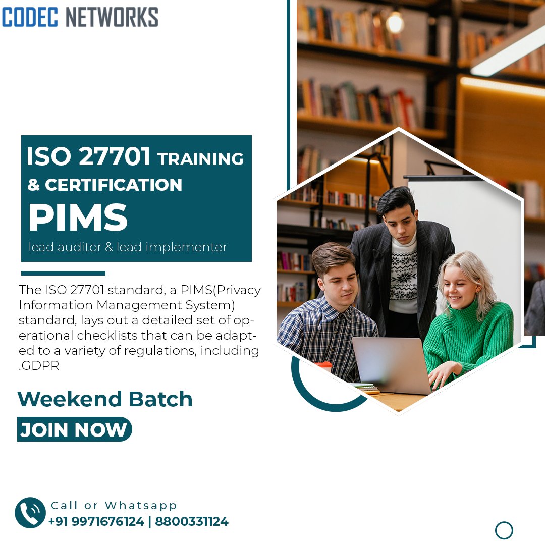 Codec_Networks's tweet image. The #ISO27701 standard, a #PIMS standard, lays out a detailed set of operational checklists that can be adapted to a variety of regulations, including #GDPR
#ISO27701LATraining
codecnetworks.com/Trainings/PECB…
#PECB #PECBCertification #PECBTraining #ISO27701Certification #ISO27701LA