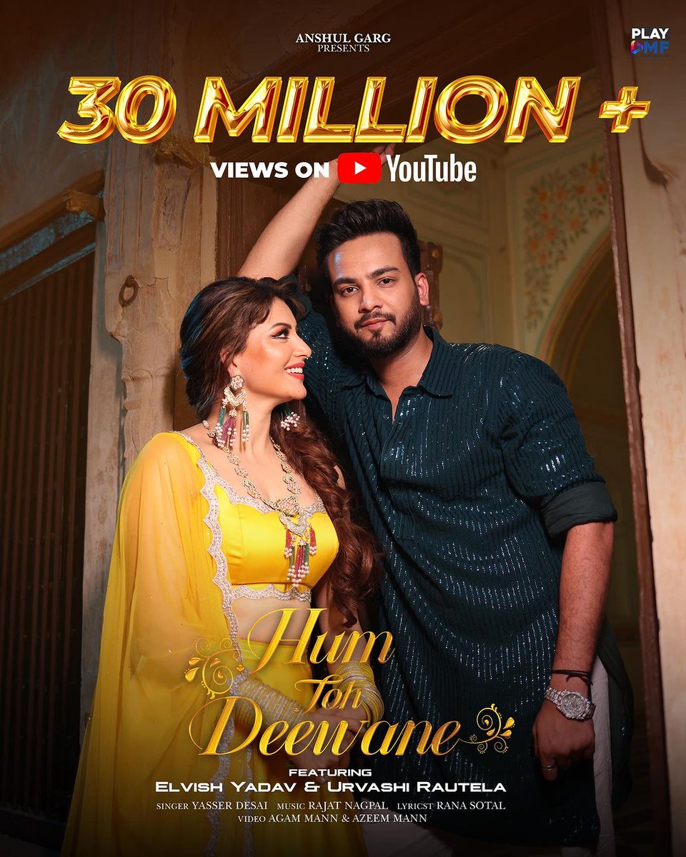 Feeling overwhelmed with love! 💕 'Hum Toh Deewane' has hit 30 million views and it's all thanks to you! 📌Watch 'Hum Toh Deewane' Exclusively on @playdmfofficial YouTube Channel. #HumTohDeewane #ElvishYadav #UrvashiRautela #ElvishArmy #playdmf