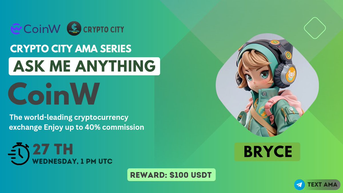 CryptoCity53's tweet image. 🎙️We&apos;re pleased to announce our next Special #TextAMA with @CoinWOfficial on 27th September at 1:00 PM UTC

🏠Set reminder : t.me/CryptoCity_Glo…

💰Rewards - $100 USDT

🚨Rules:
1️⃣Follow @CryptoCity53 &amp;amp; @CoinWOfficial
2⃣Like &amp;amp;  Retweeted 
3️⃣ Comment Your Best Questions.