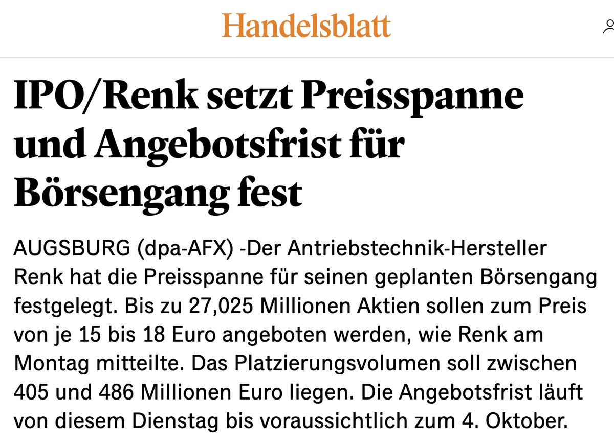CWRoehl's tweet photo. Während das #IPO von #SchottPharma läuft, geht  mit dem Panzergetriebe-Hersteller #Renk  der nächste an den Start. Ein Wiedergänger: Die Ex-MAN-Beteiligung wurde erst Ende 2020 von der Börse genommen. Nun will die #PrivateEquity-Firma Triton die #Zeitenwende-Dividende einfahren. https://t.co/T5zp36UfRD