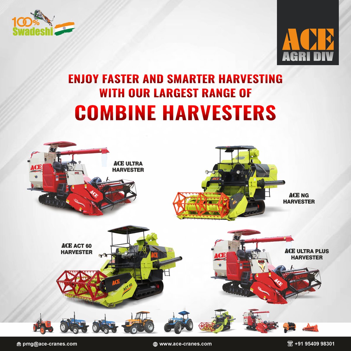 Enjoy faster and smarter harvesting with our largest range of Combine Harvesters.
#ACE #ACETractorsIndia #Combine #Harvester #ACECombine #ACEHarvester #CombineHarvester #Farming #AgriEquipment