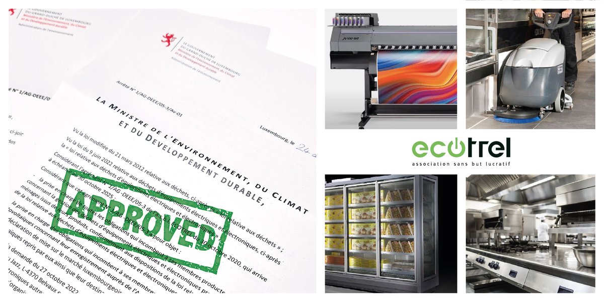 EcotrelAsbl's tweet photo. ✅Ecotrel ASBL est heureuse d’étendre son activité et d’endosser les obligations de reporting à charge des producteurs et importateurs des équipements électriques et électroniques professionnels , suite à la signature de l’agrément par la Ministre Madame Joëlle Welfring.🤝 https://t.co/xPXxAIAy8K