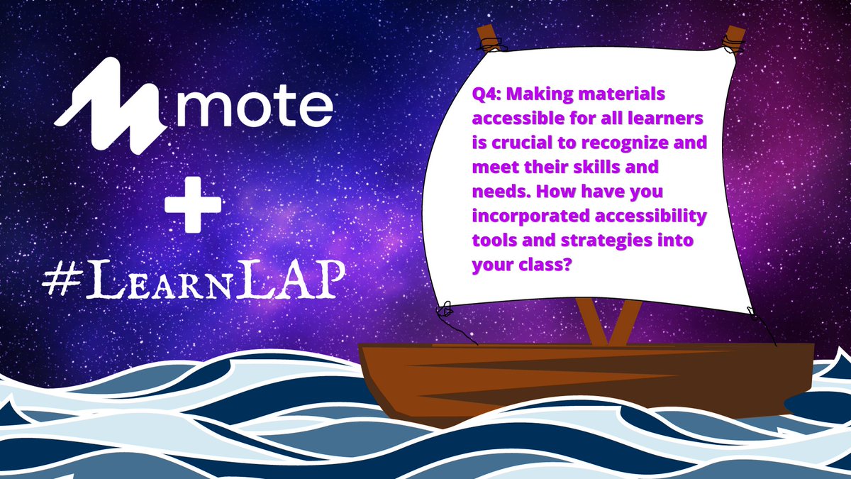 justmoteHQ's tweet image. Q4: Making materials accessible for all learners is crucial to recognize and meet their skills and needs. How have you incorporated accessibility tools and strategies into your class? #LearnLAP
