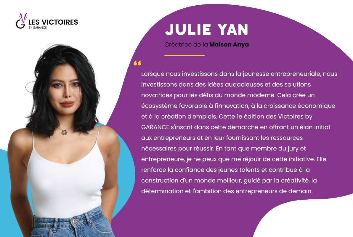 #LesVictoiresbyGARANCE 🌟#LeJury : #Entrepreneuse et #Fondatrice de #ANYA marque de thé grand cru venant du Yunnan, Julie YAN <a href="/realjuliesyan/">Julie Yan</a> sera membre de notre jury et départagera les 16 présélectionnés lors de leur pitch, le 17 octobre à Paris. #AujourdhuiPourDemain