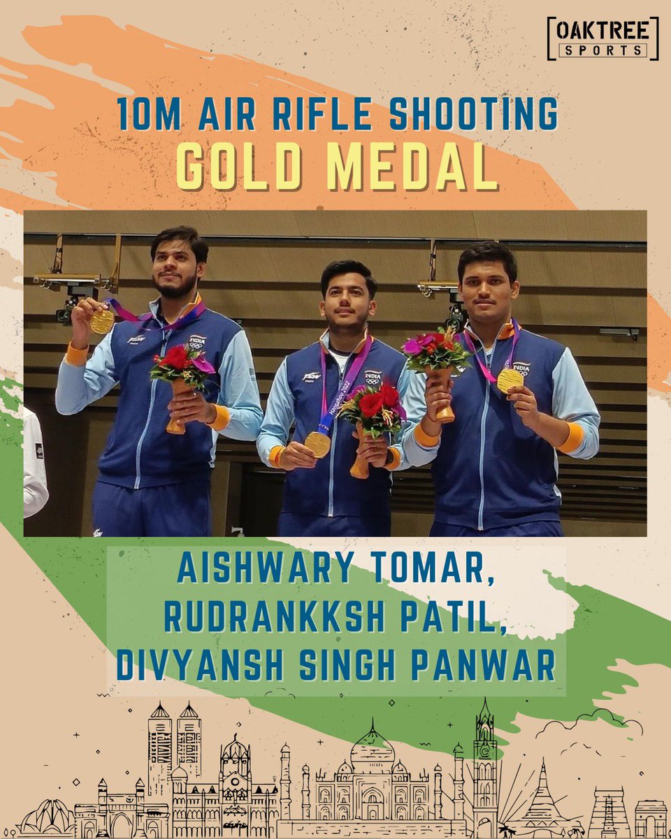 With the world record score of 1893.7, Pratap Singh Tomar, Rudrankksh Patil and Divyansh Singh Panwar won India's first gold medal at the 19th Asian Games. Congratulations!

#GoldMedal #AsianGames #Shooting #MedalAlert