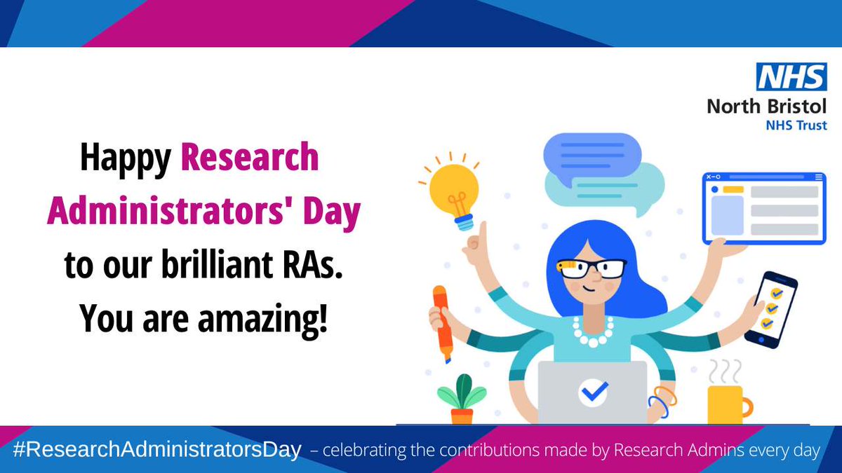 TODAY we're celebrating #ResearchAdministratorDay <a href="/NorthBristolNHS/">North Bristol NHS Trust</a> 

Thank you for being superstars and keeping everything running smoothly. We couldn’t do research without you!

Please comment below to shout out your thanks to individuals