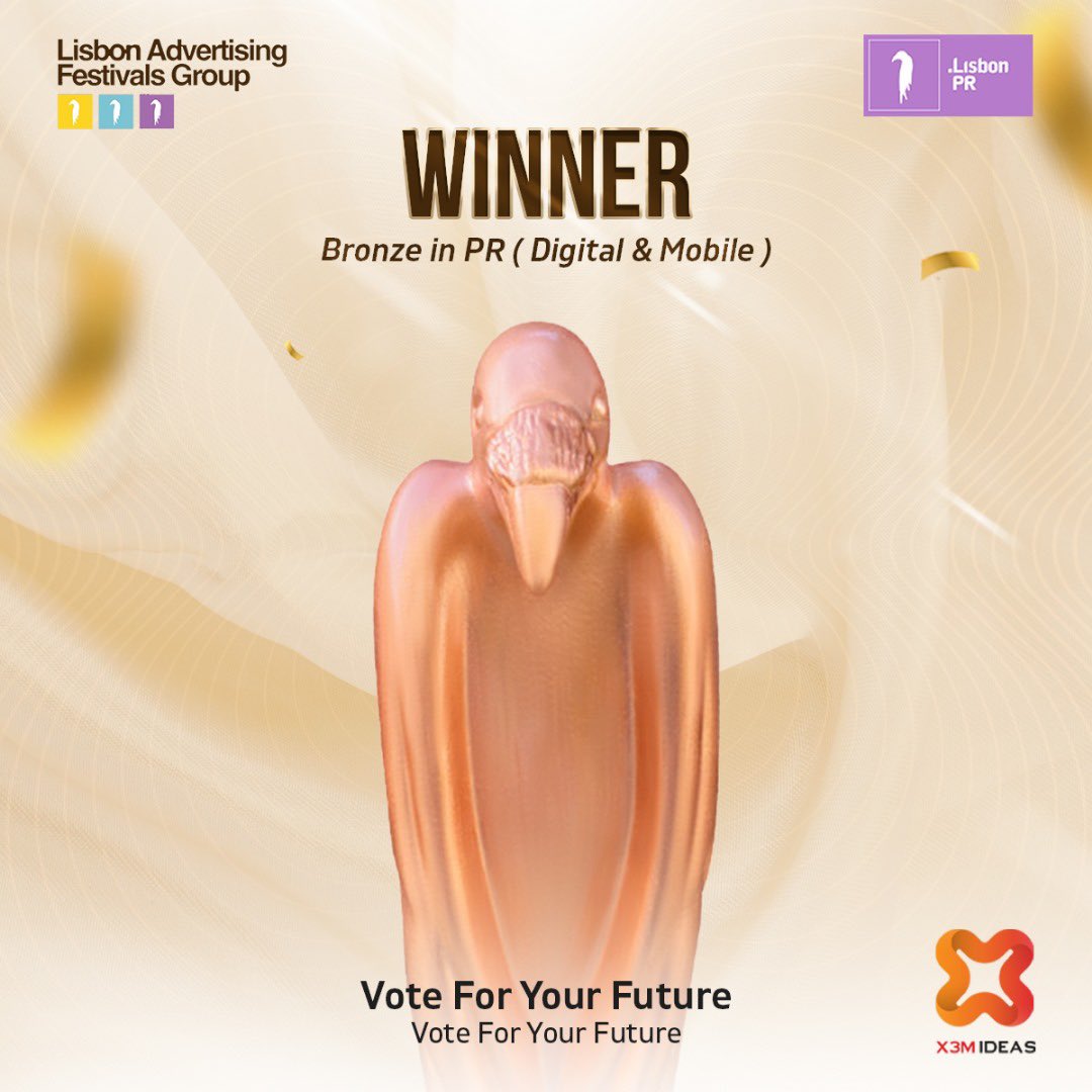 Nobody:
Absolutely Nobody:
Team X3M: Our problem is we too Sabi

Just won two awards at the Lisbon Ad Festival for our outstanding work on the "Soot City" and "Vote for Your Future" campaigns. We are proud to be the only African agency shining on the international festival stage.
