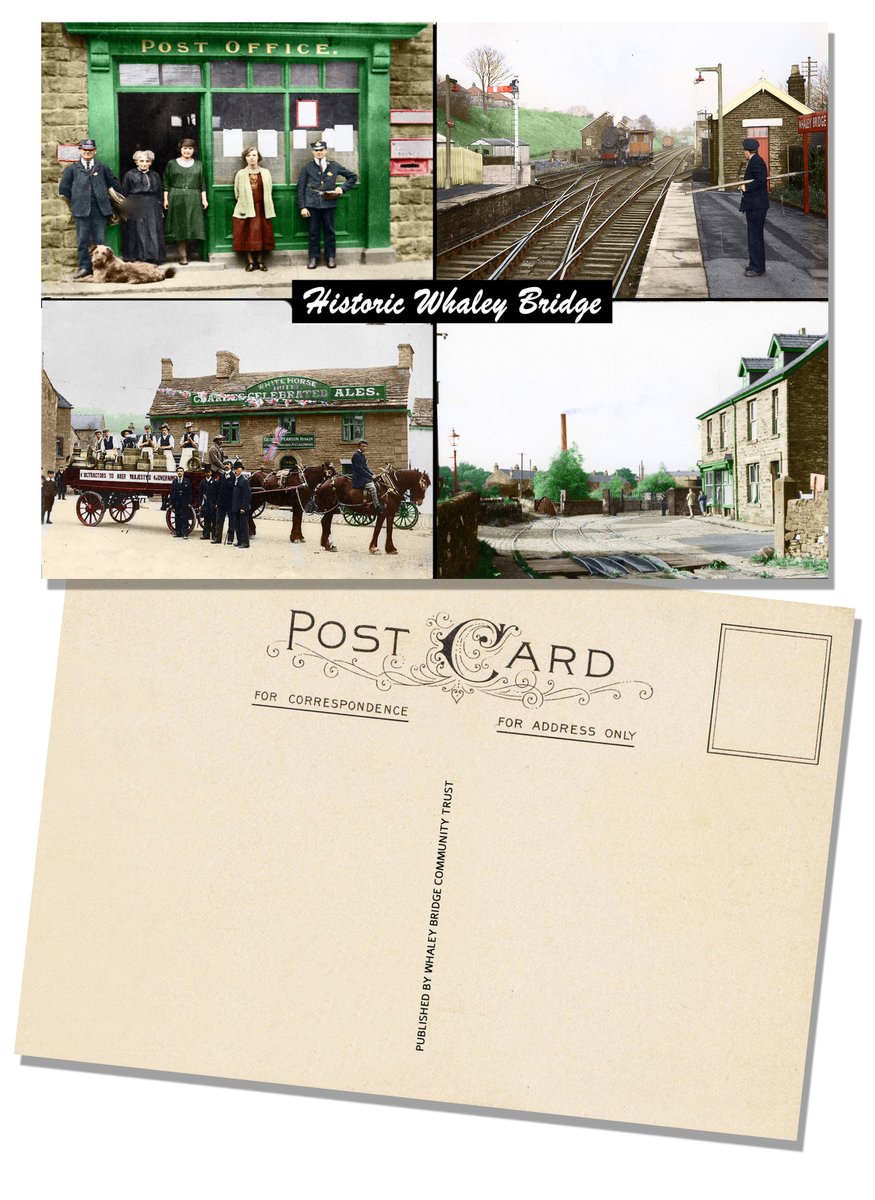 Historic Whaley Bridge. A traditional style postcard featuring colourised images. Available now from Footsteps, Market Street. Just £1 each. #WhaleyBridge #Derbyshire