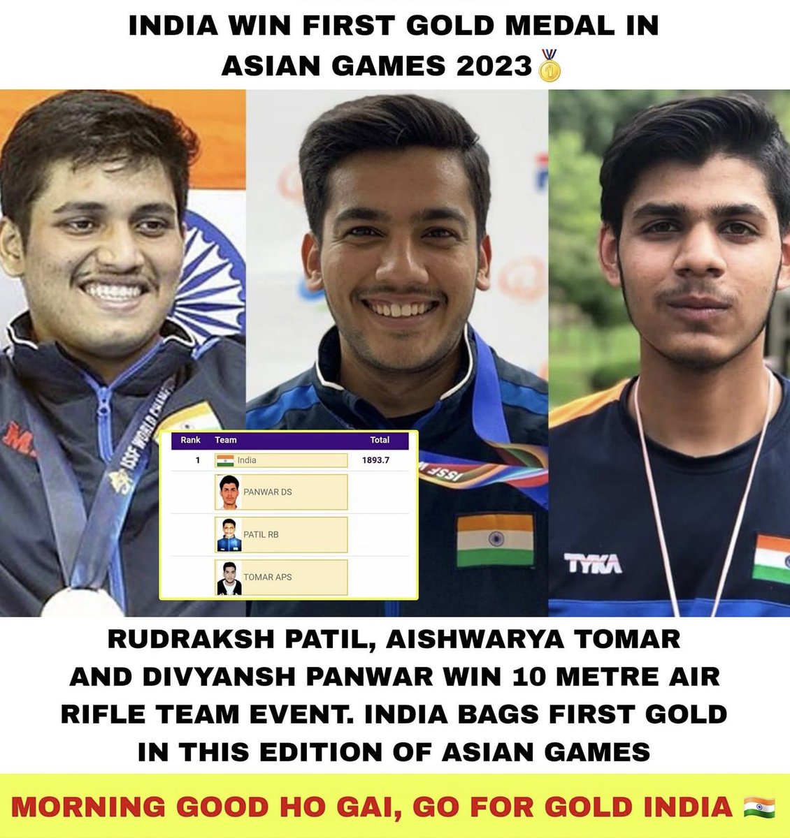 RegimentDiaries's tweet photo. India win first gold medal of the Hangzhou Asian Games 🏅 

#AsianGames https://t.co/tMImTni0wE