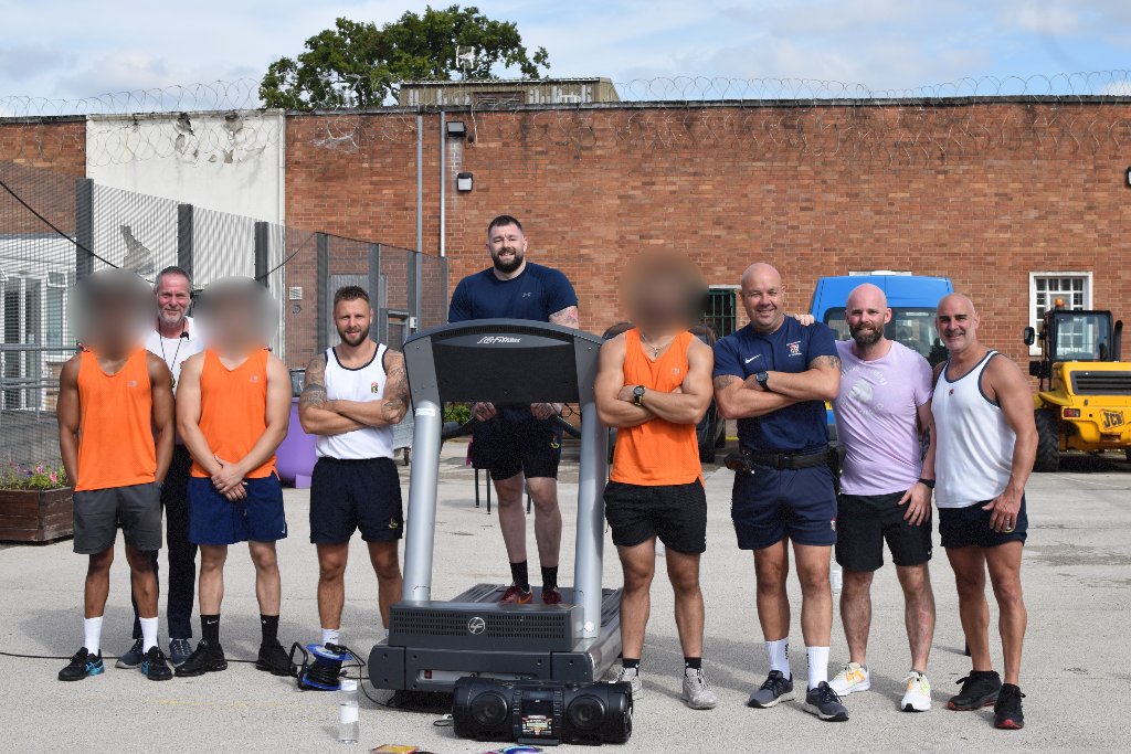HMPSwinfenHall's tweet photo. Incredible work from our gym department who held a Kilometres for Kai challenge, where staff and prisoners raised money for an officer's son who's sadly unwell.
PE staff took part in a marathon (42km) on four different gym equipment and a 40kg farmers walk which took 6.5 hours! https://t.co/UCFCc5rXvO