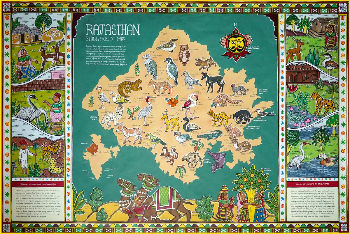 Worked in close collaboration with Rashmi Ranjan, a young folk artist, to create this one-of-a-kind, fully hand-drawn, hand-painted and hand-written biodiversity map of Rajasthan.

#Rajasthan #folkindica #art #wildlife #India #biodiversity #padharomharedes #thar #phad