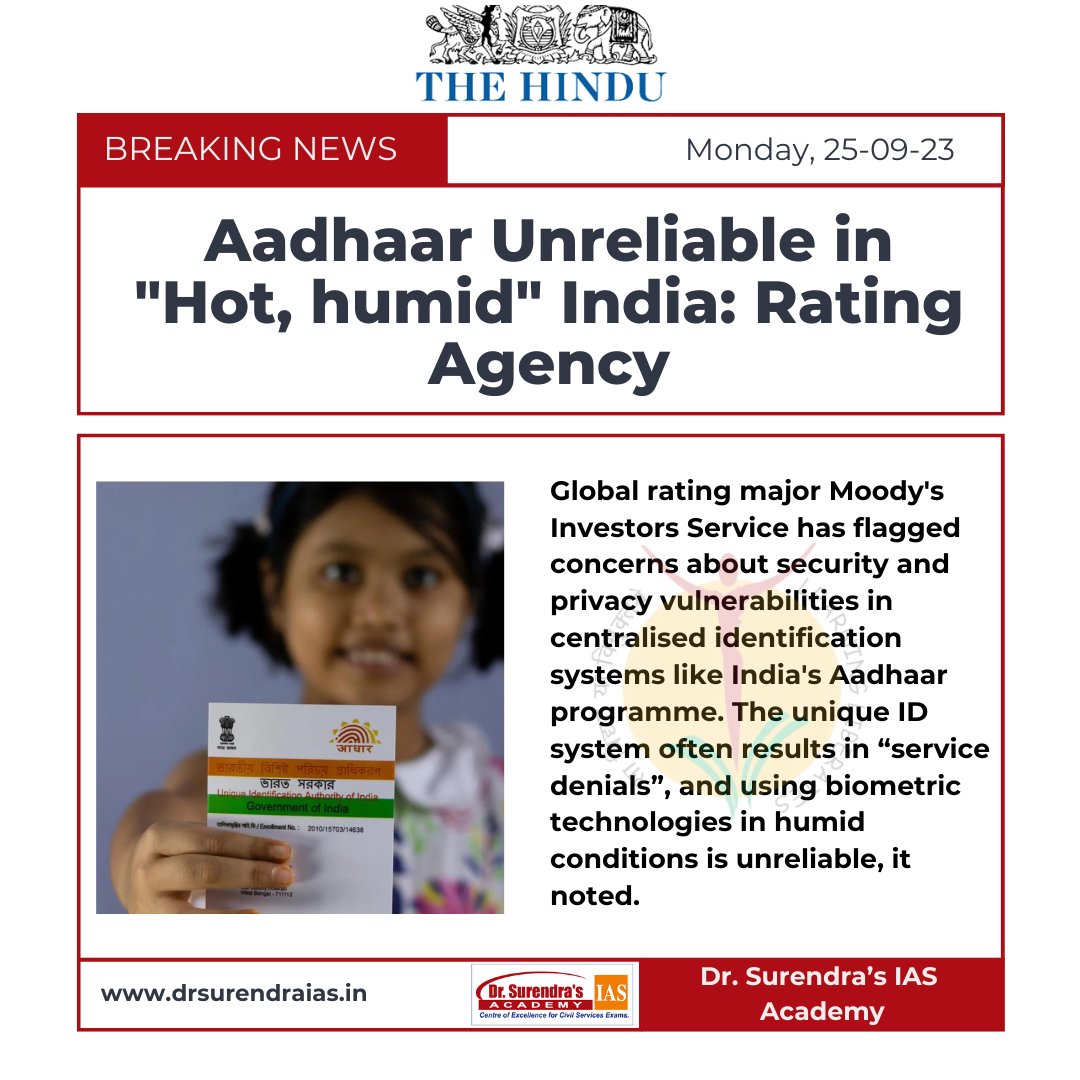 drsurendrasias's tweet image. Hot and humid India - the ultimate stress test for Aadhaar? A rating agency&apos;s report suggests so! Join the conversation on the reliability of Aadhaar in challenging weather conditions. 💬#AadhaarReliability #weathertest #Adharcard #ias #upsc #preperation #Rating