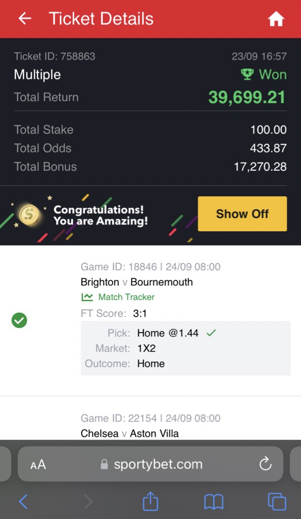 bossolamilekan1's tweet image. 1.3kodd won✅✅✅✅✅
753odd won ✅✅✅✅✅
433odd won✅✅✅✅✅
224odd won✅✅✅✅✅✅

4 game cut our 40kodd, congratulations to those that won their edit and flexed, we go again today 🥂🥂
