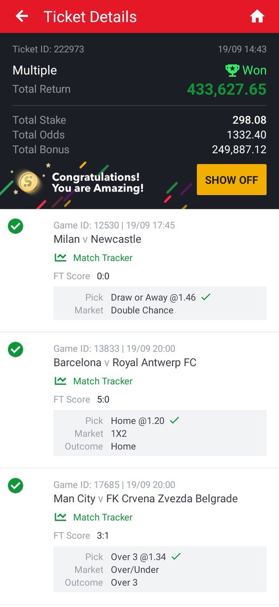 bossolamilekan1's tweet image. 1.3kodd won✅✅✅✅✅
753odd won ✅✅✅✅✅
433odd won✅✅✅✅✅
224odd won✅✅✅✅✅✅

4 game cut our 40kodd, congratulations to those that won their edit and flexed, we go again today 🥂🥂