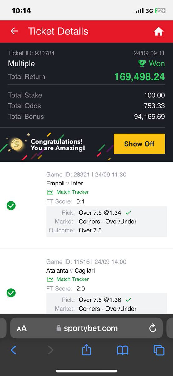 bossolamilekan1's tweet image. 1.3kodd won✅✅✅✅✅
753odd won ✅✅✅✅✅
433odd won✅✅✅✅✅
224odd won✅✅✅✅✅✅

4 game cut our 40kodd, congratulations to those that won their edit and flexed, we go again today 🥂🥂