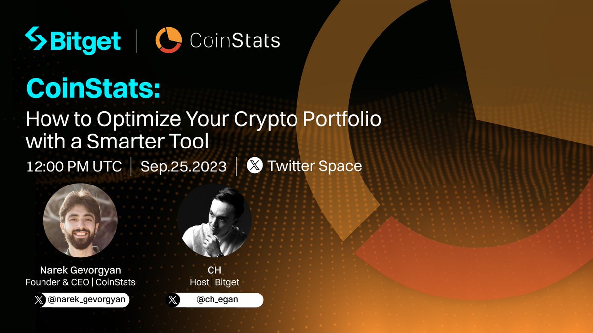 🎙️ Join our Space with @narek_gevorgyan , CEO @CoinStats! Ask your questions for a chance to win 1 of 3 CoinStats Premium subscriptions (worth $120)! Plus, $100 GIVEAWAY (5 * 20 USDT) ✅ Follow @bitgetglobal @CoinStats ✅ RT & tag friends to join: twitter.com/i/spaces/1yNGa…