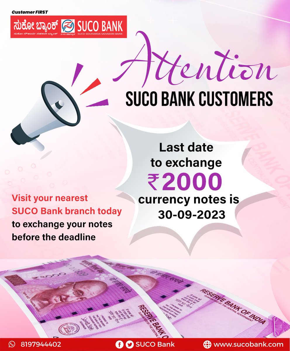 ManoharMaski's tweet photo. Please exchange your Rs 2000 notes..if you have any 😊
Last date is Sep 30th.. https://t.co/cYFmHRCkYZ