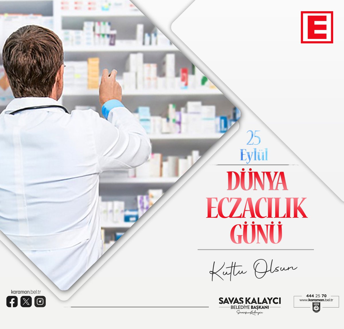 Dünya Eczacılık Günü kutlu olsun.

#25EylülEczacılıkGünü #DünyaEczacılıkGünü #Eczacı #Eczane #Karaman #KaramanBelediyesi #SavaşKalaycı