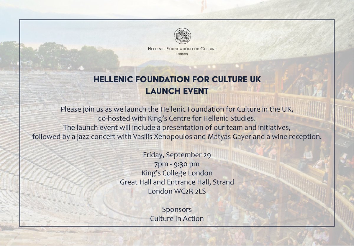 As the Representative of the Hellenic Foundation for Culture in the UK I am more than happy to announce that our Launch Event is only few days away and it is already sold out!!!!
