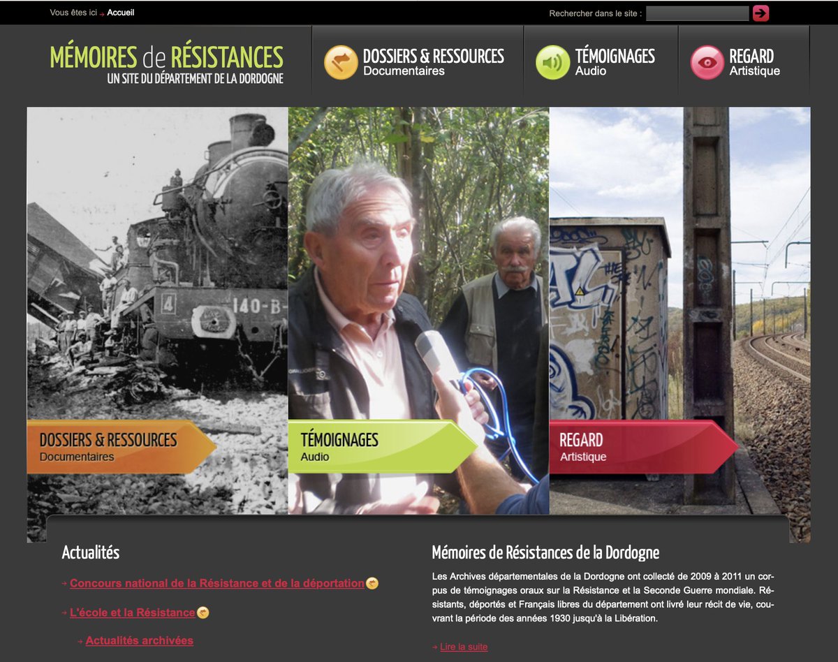 Pour le Concours national de la Résistance et de la déportation 2024, les #Archives départementales  de la #Dordogne proposent une sélection de ressources documentaires (54 pages) et une série d’extraits sonores (38 minutes) :

memoires-resistances.dordogne.fr/dossiers-resso…