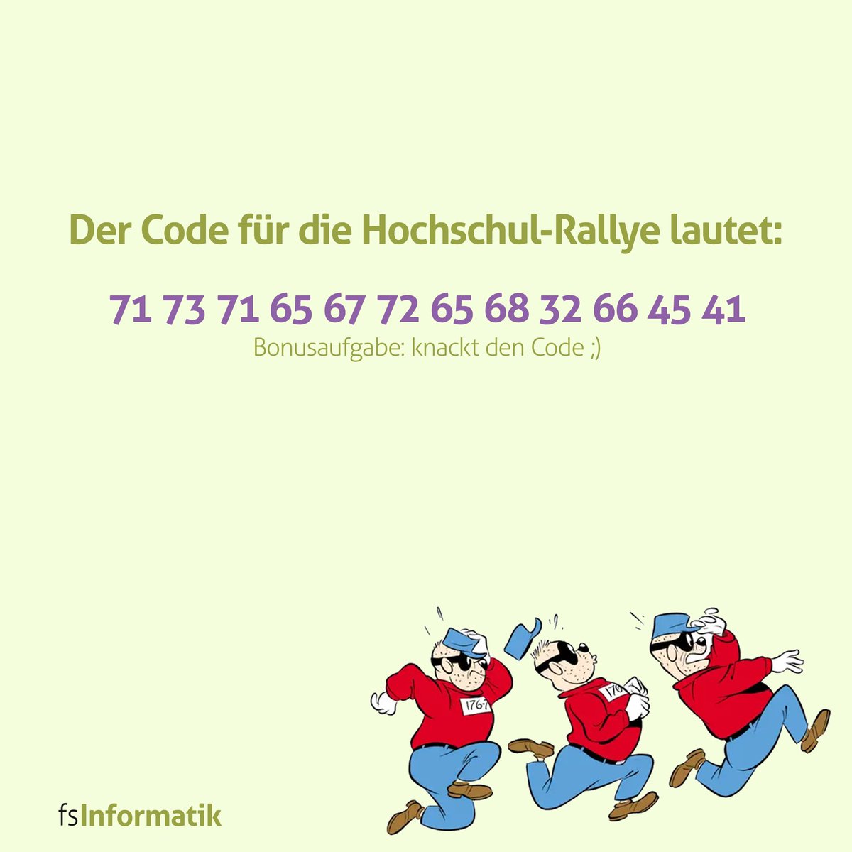 Hier ist der GEHEIMCODE für die diesjährige Rallye - schafft ihr ihn zu knacken? ;)