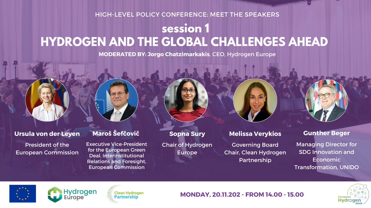 🗣 #MeetTheSpeakers of the #EUH2Week opening!

🌍 Session 1 – #Hydrogen and the global challenges ahead

🗓️ 20.11

⏰14.00 - 15.00 CET

👉 JOIN US FOR FREE ON 20-24.11: bit.ly/3NJ7wNC

#HydrogenNow #EUH2Week