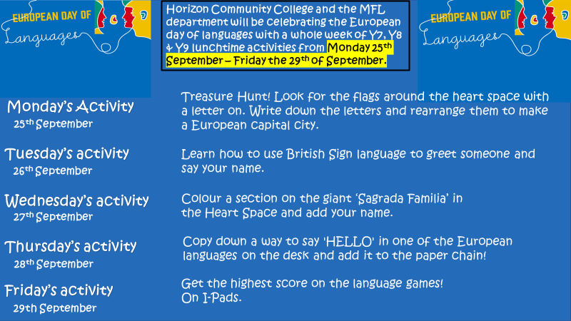 Horizon_CC_MFL's tweet photo. Timetable of activities: @horizon_cc @horizon_cc_Y7 #EuropeanDayofLanguages #europeanweekoflanguages https://t.co/UsnpD0KdgV