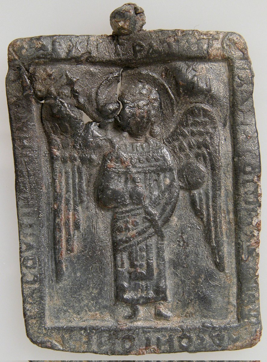 solas_na_greine's tweet image. Byzantine Icon Lead Pendant with the Archangel Michael
ca. 1300