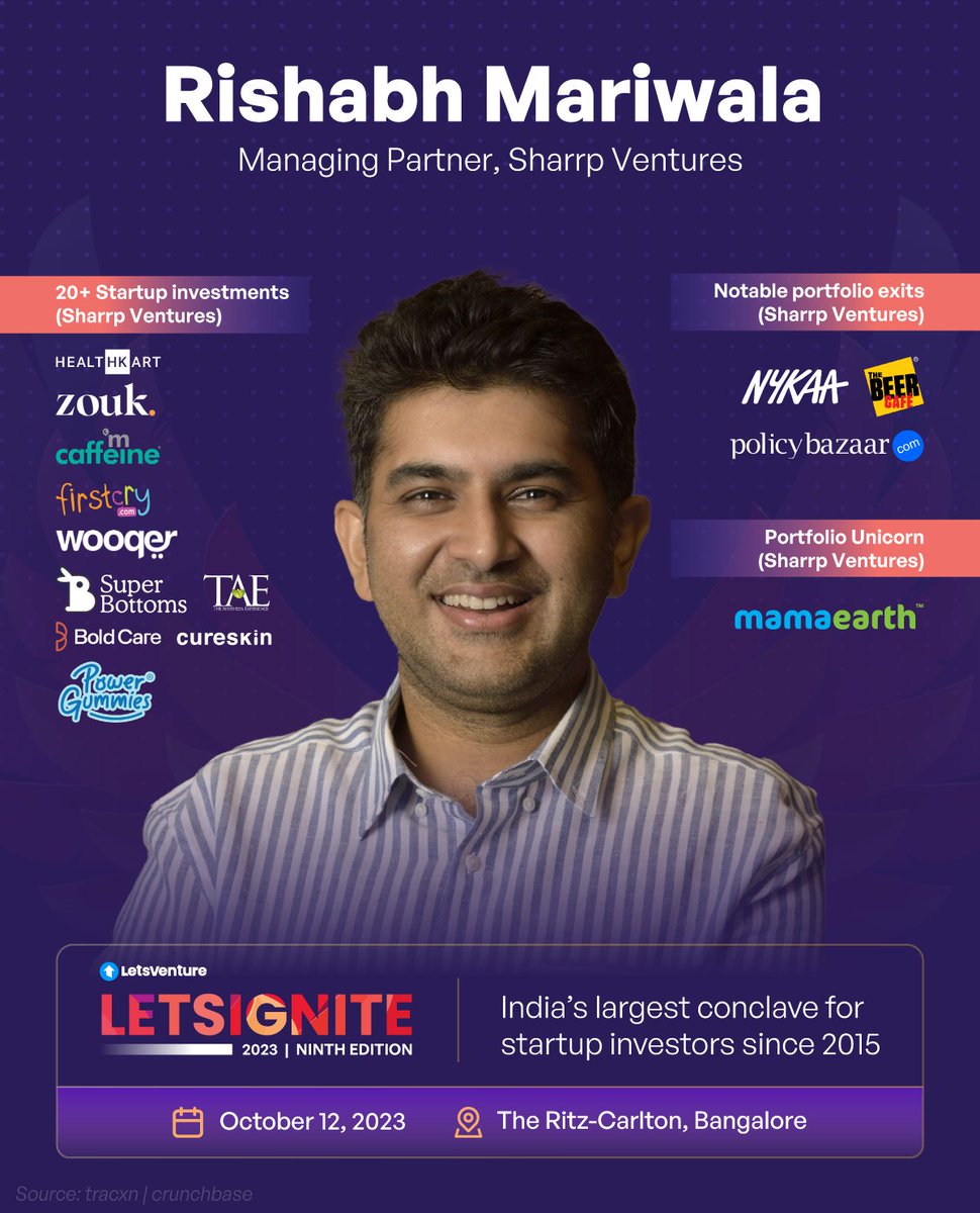 LetsVenture (@letsventurein) on Twitter photo 🔥 #Speaker Announcement!
Catch Rishabh Mariwala, Managing Partner, <a href="/SharrpVentures/">SharrpVentures</a>, LIVE at #LetsIgnite2023, as he joins us as a speaker.
✅ Book your pass now: letsventure.com/letsignite?utm…
🎟️Use code "𝐋𝐄𝐓𝐒𝐈𝐆𝐍𝐈𝐓𝐄4000" for a special discount!
<a href="/hcmariwala/">Harsh Mariwala</a> <a href="/shantimohan/">Shanti Mohan</a> 🔥 #Speaker Announcement!
Catch Rishabh Mariwala, Managing Partner, <a href="/SharrpVentures/">SharrpVentures</a>, LIVE at #LetsIgnite2023, as he joins us as a speaker.
✅ Book your pass now: letsventure.com/letsignite?utm…
🎟️Use code "𝐋𝐄𝐓𝐒𝐈𝐆𝐍𝐈𝐓𝐄4000" for a special discount!
<a href="/hcmariwala/">Harsh Mariwala</a> <a href="/shantimohan/">Shanti Mohan</a>