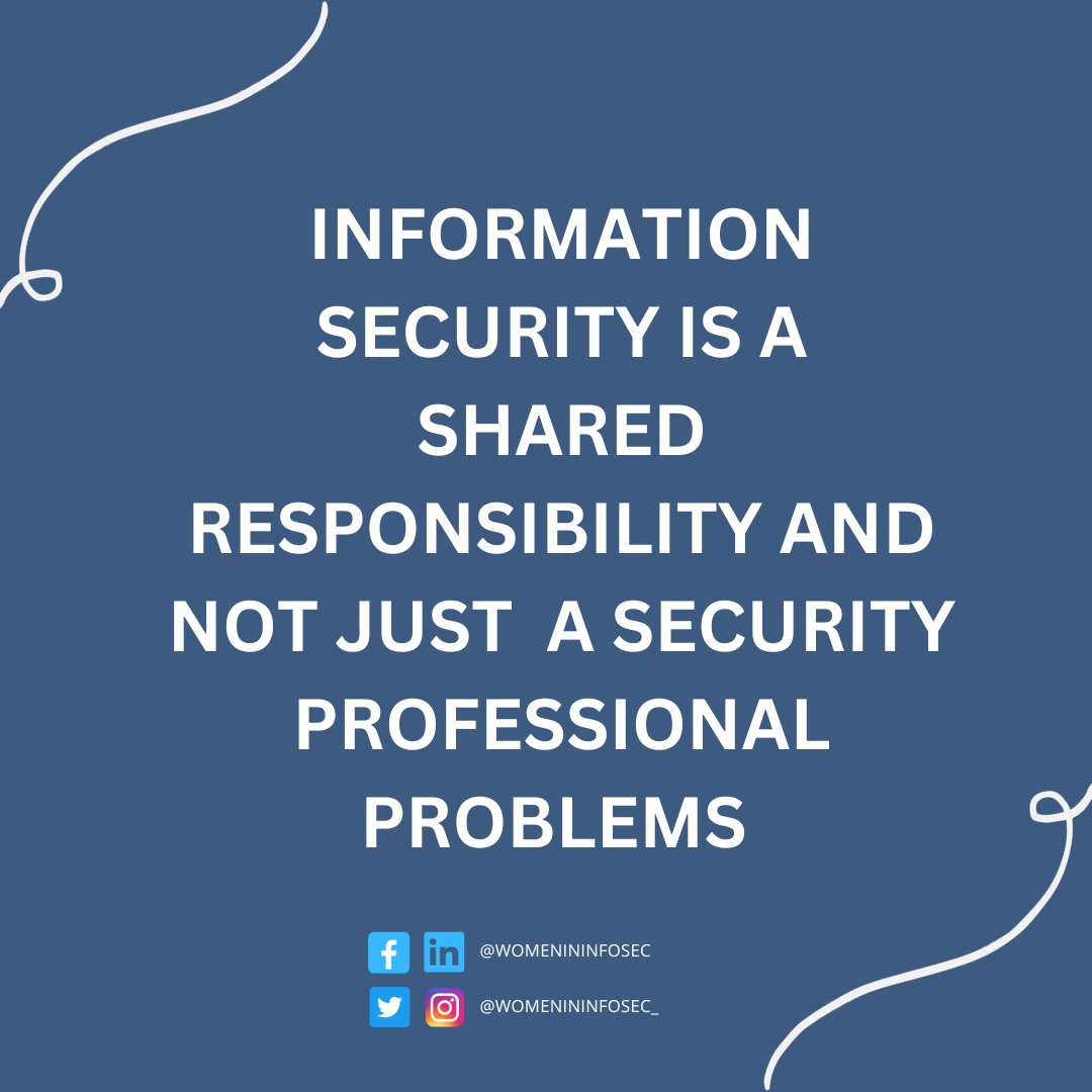 WomenInInfosec_'s tweet photo. Information security is a shared responsibility of every individual. It's not limited to specific departments or roles or organizations; everyone has a role to play in safeguarding sensitive information and maintaining a secure environment.
#infosec #security #womenininfosec #wii https://t.co/NYDGe85Eav