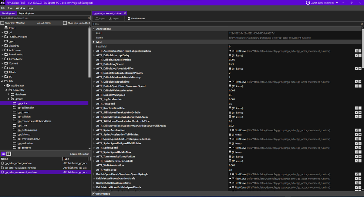 FIFAEditorTool's tweet photo. We have a full read-only profile for FC24, including EBX, textures, meshes, audio, and legacy, and we have generated an SDK. Applying changes to the game shouldn't be too difficult, and we are certain it's possible, although there may be a couple challenges. https://t.co/ryAaVlOove