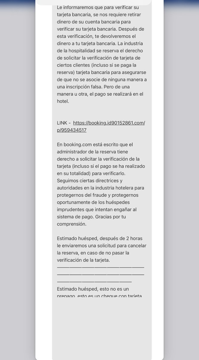 ⚠️ ¡Alerta de #Phishing en Booking! ⚠️

He detectado mensajes privados desde hoteles reservados en Booking solicitando la verificación de tarjetas. ¡CUIDADO! Es una ESTAFA para robar información. NO abran enlaces que pidan datos de sus tarjetas. Protejamos nuestros datos. 🚫💳