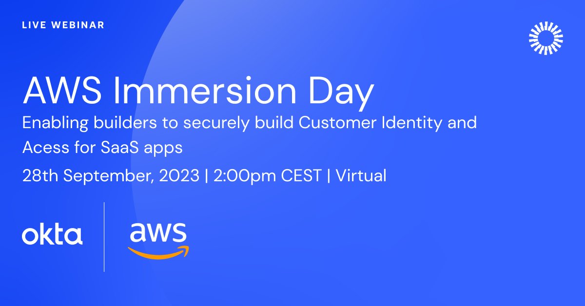 📣 Don't miss our AWS Immersion Day this Thursday! Discover how to: ❌ Address multi-tenant app challenges 👥 Manage multiple customers with a centralized user directory 🔐 Easily add user security to any application using Okta See you there 👀 : bit.ly/43Wibum