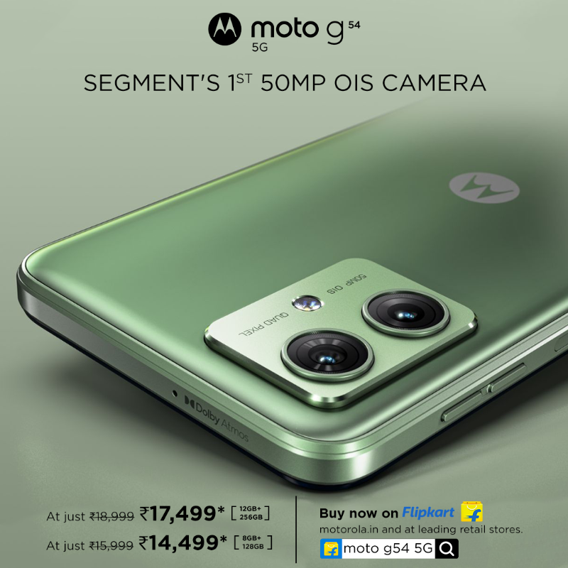 motorolaindia's tweet photo. Breaking new ground in smartphone photography! Be the first to experience the #motog54_5G, the segment's pioneer with a shake-free 50MP OIS camera. Buy now starting at just ₹14,499* on @flipkart, https://t.co/azcEfy1Wlo and at leading retail stores. #GoBeyondSpeed