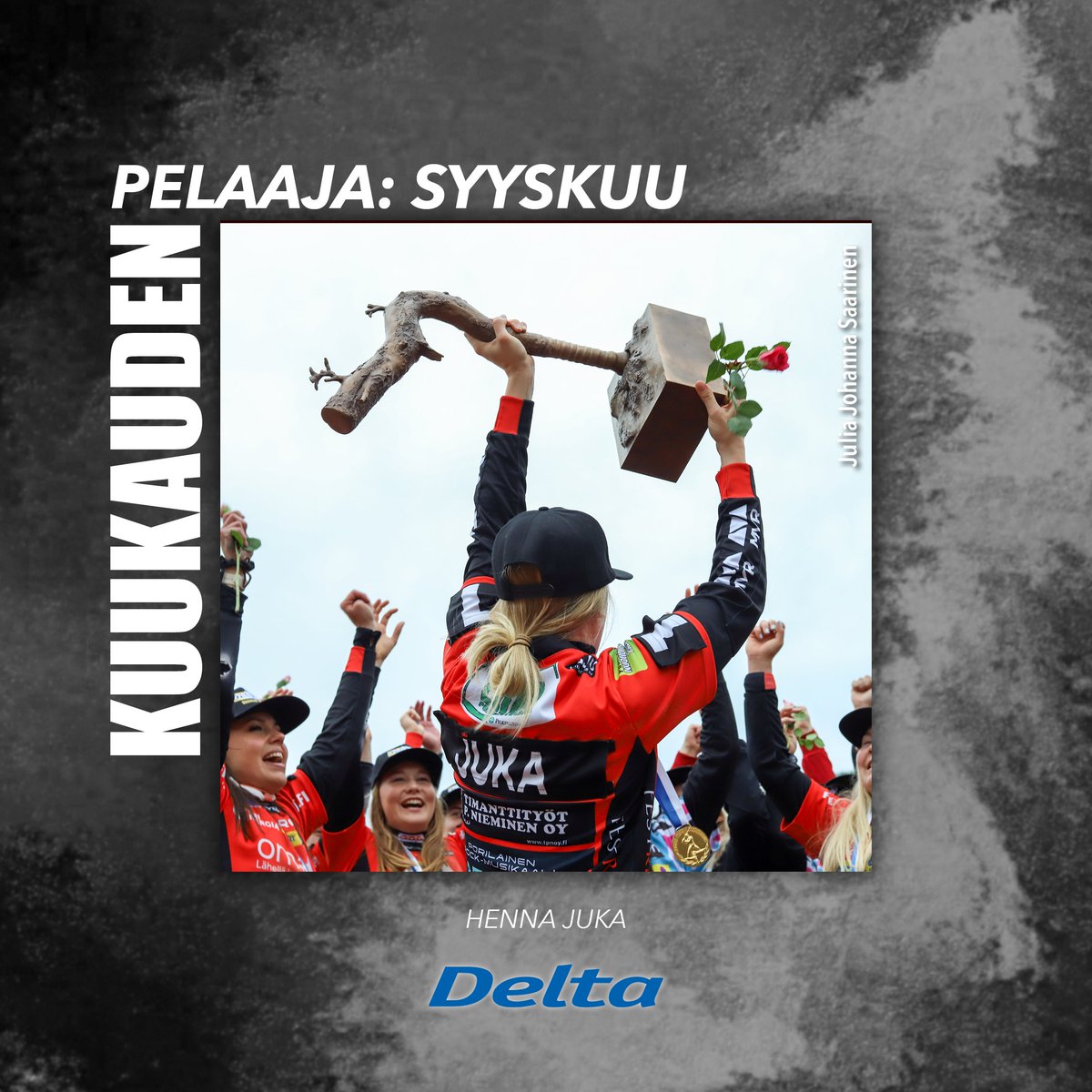 PesakarhutPori's tweet photo. Kuukauden Delta-pelaaja syyskuussa on Henna Juka! Hän saa Delta Autolta viikoksi auton käyttöönsä. 🚗 #olemukana #pesäkarhut #pesis #kausi2023 #DeltaAuto 📸 Julia Johanna Saarinen https://t.co/bNw1SHaE7B