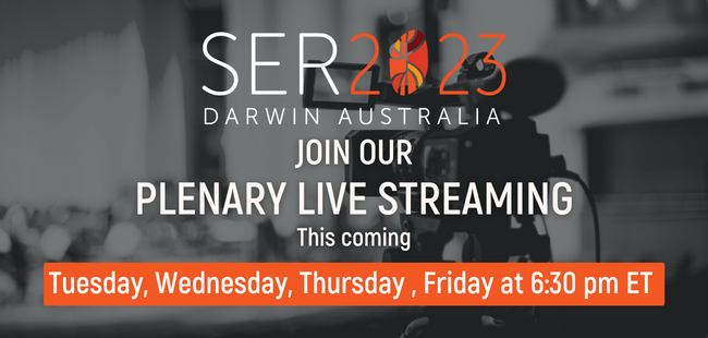 Join us this coming Tuesday, Wednesday, Thursday, and Friday (September 26-29) at 6:30 pm ET for the live streaming of #SER2023 Plenaries in Darwin, Australia. Bookmark this link in your browser for quick access. Bookmark this link now for easy access: vimeo.com/event/3702239/…