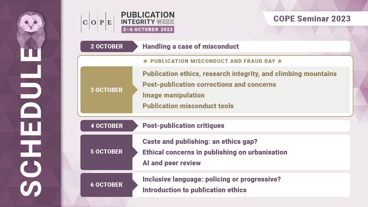 C0PE's tweet photo. Post-publication critiques panel will discuss formal and informal ways in which critiques are posted and how they should be raised and handled.
Full #C0PE2023 seminar programme for #C0PEMembers:
https://t.co/s0xpXErbjY
#PublicationIntegrity
#PostPublication https://t.co/4mCAcv1wWH